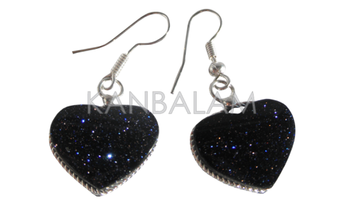 Aretes corazón de venturina azul